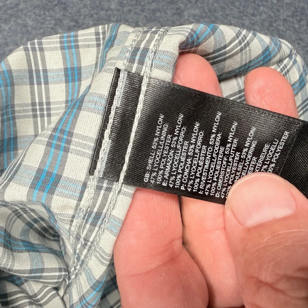 The North Face Mens XXL Grey Blue Plaid Long Sleeve Mesh Lined Hiking Shirt